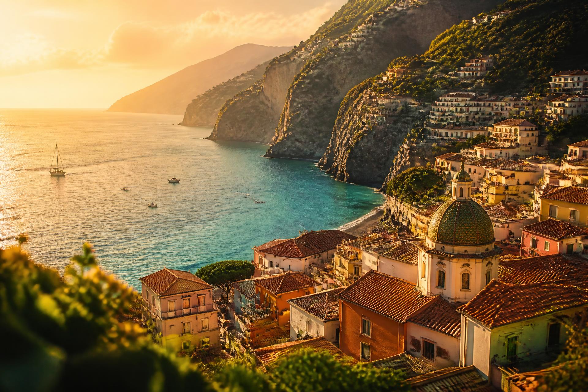Vista panorâmica de um destino europeu ao entardecer